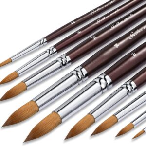 Golden Maple Sable Watercolor Brushes - Round Pointed Professional Kolinsky Sable for Watercolor, Oil, Acrylic & Gouache