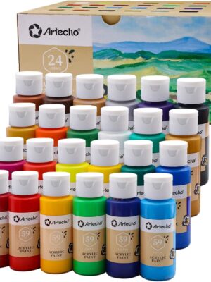 Artecho Acrylic Paint Set - 24 Colors (2oz/59ml) - Non-Toxic Multi-Surface Craft Paint