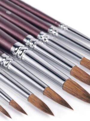 Fuumuui 9pcs Superior Sable Paint Brush Set - Detail to Mop Rounds for Watercolor & More