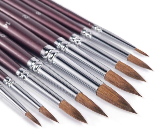 Fuumuui 9pcs Superior Sable Paint Brush Set - Detail to Mop Rounds for Watercolor & More